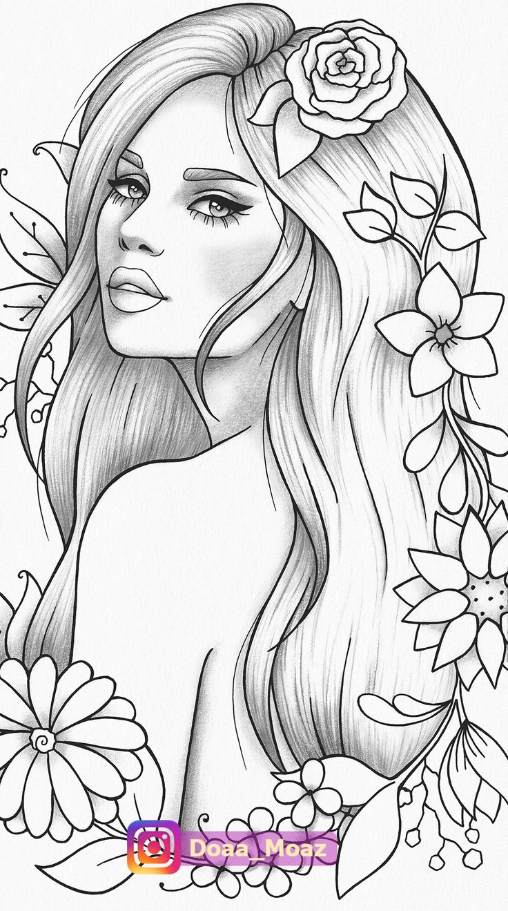 Printable coloring page girl portrait and clothes colouring