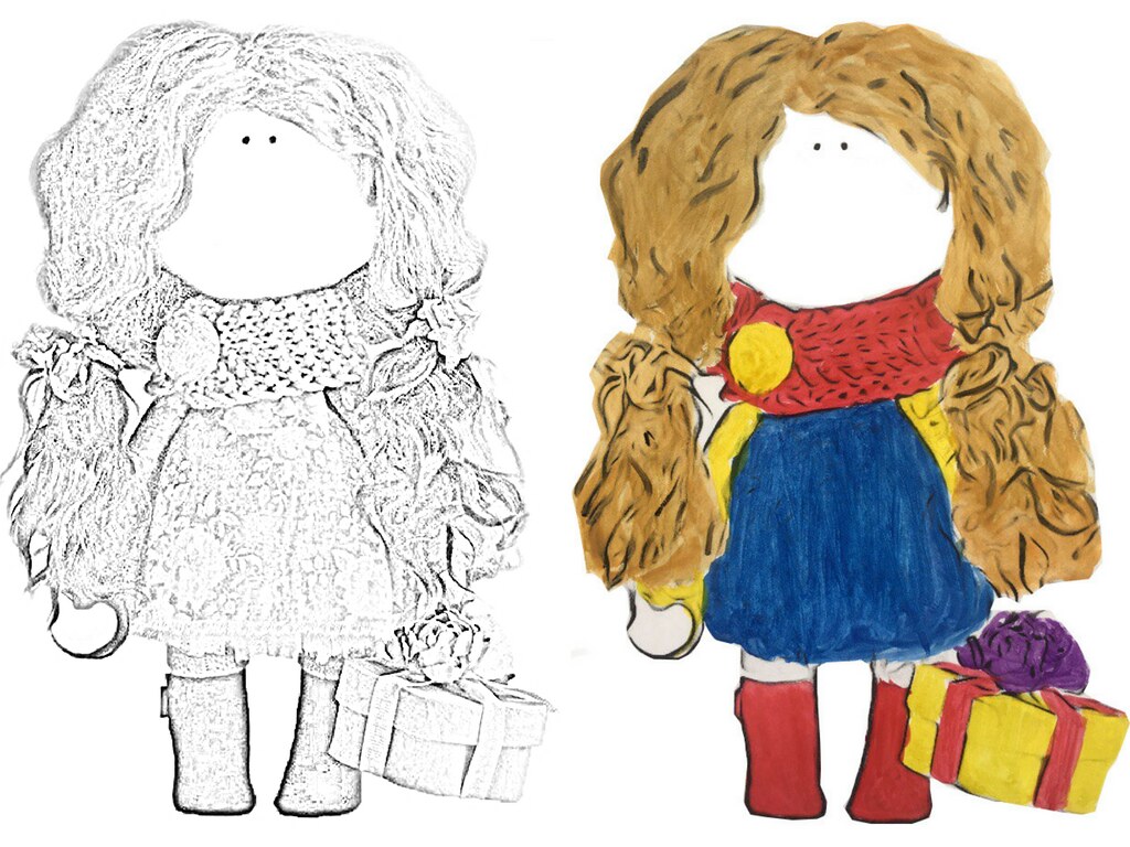 Coloring page original coloring watercolor coloring doll câ