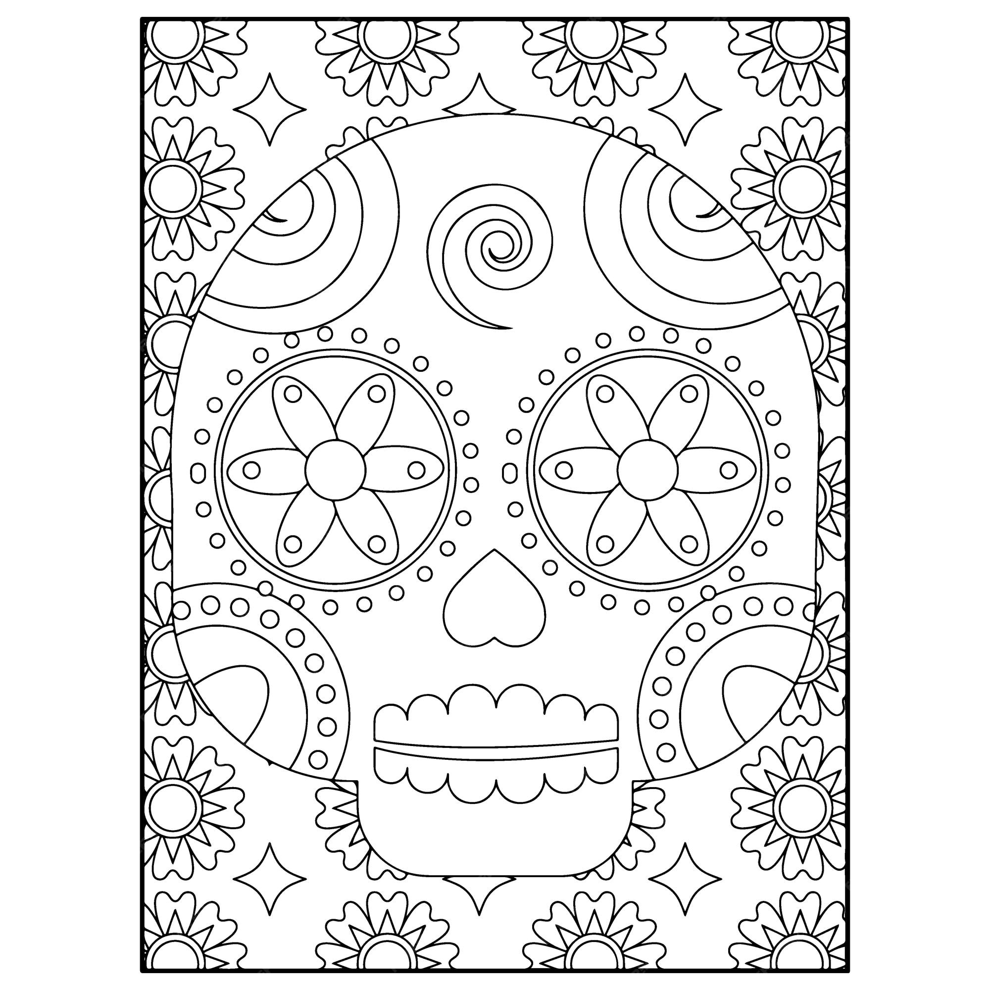 Premium vector sugar skull adult coloring pages