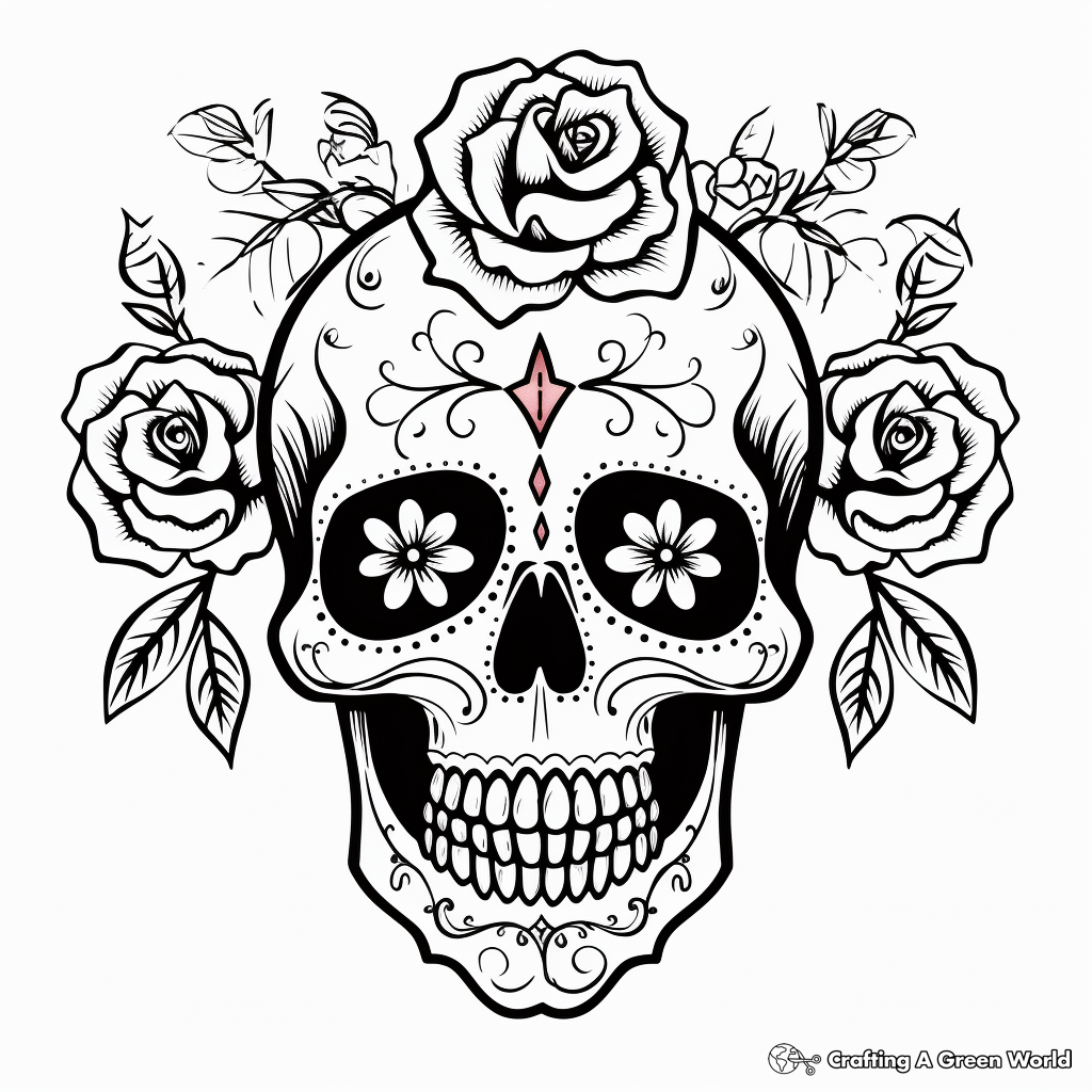 Rose skull coloring pages