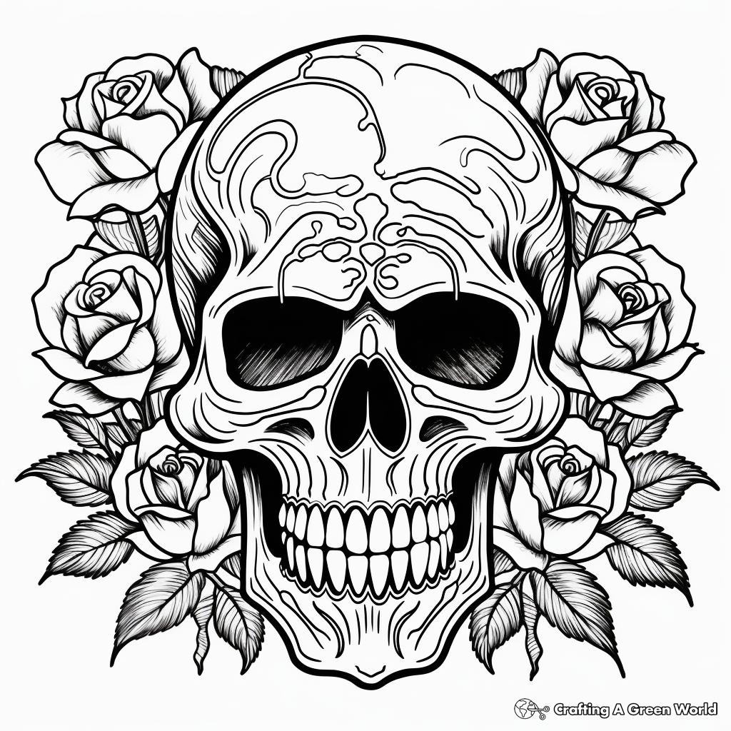 Rose skull coloring pages