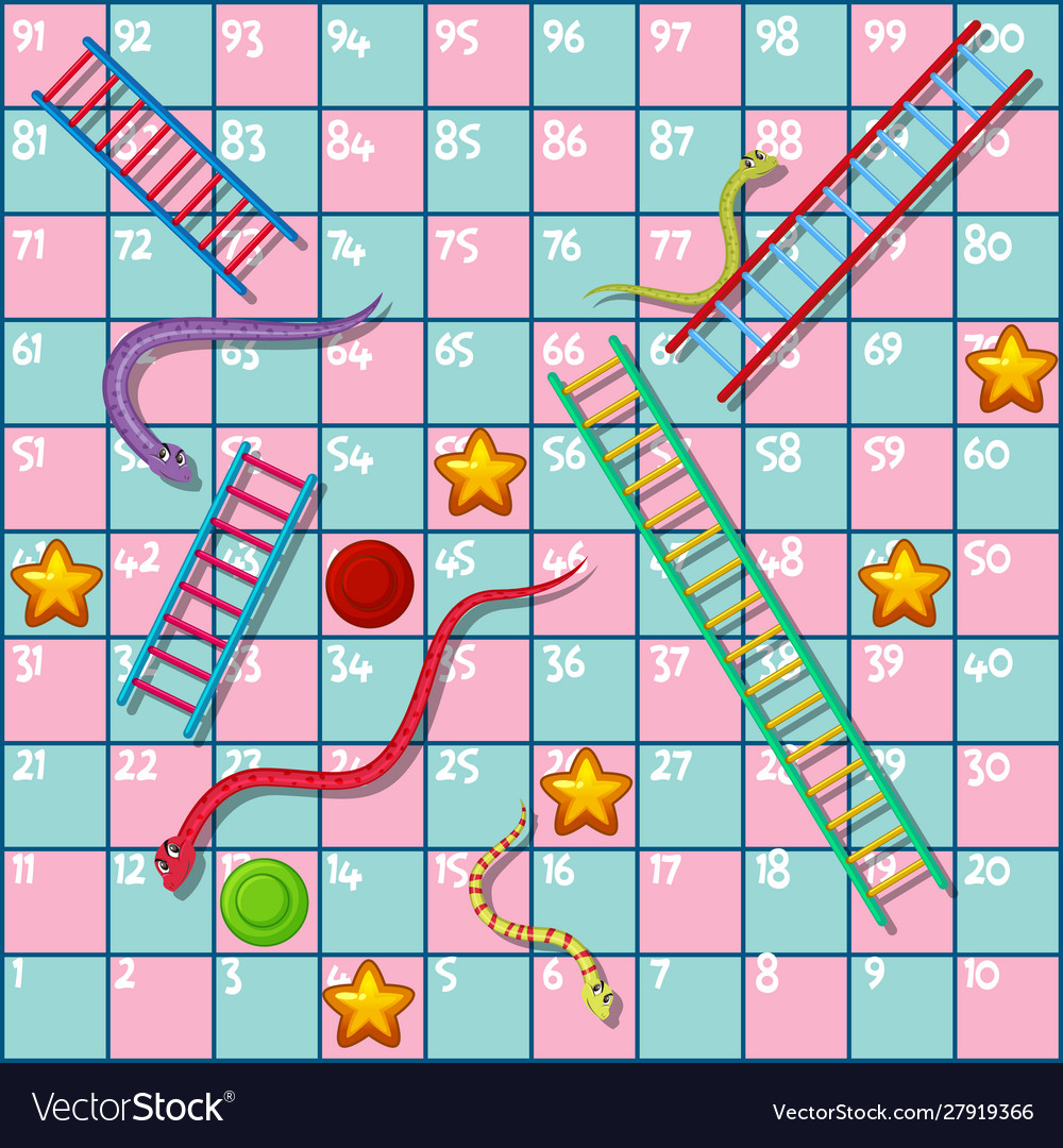 Boardgame design template with snakes and ladders vector image