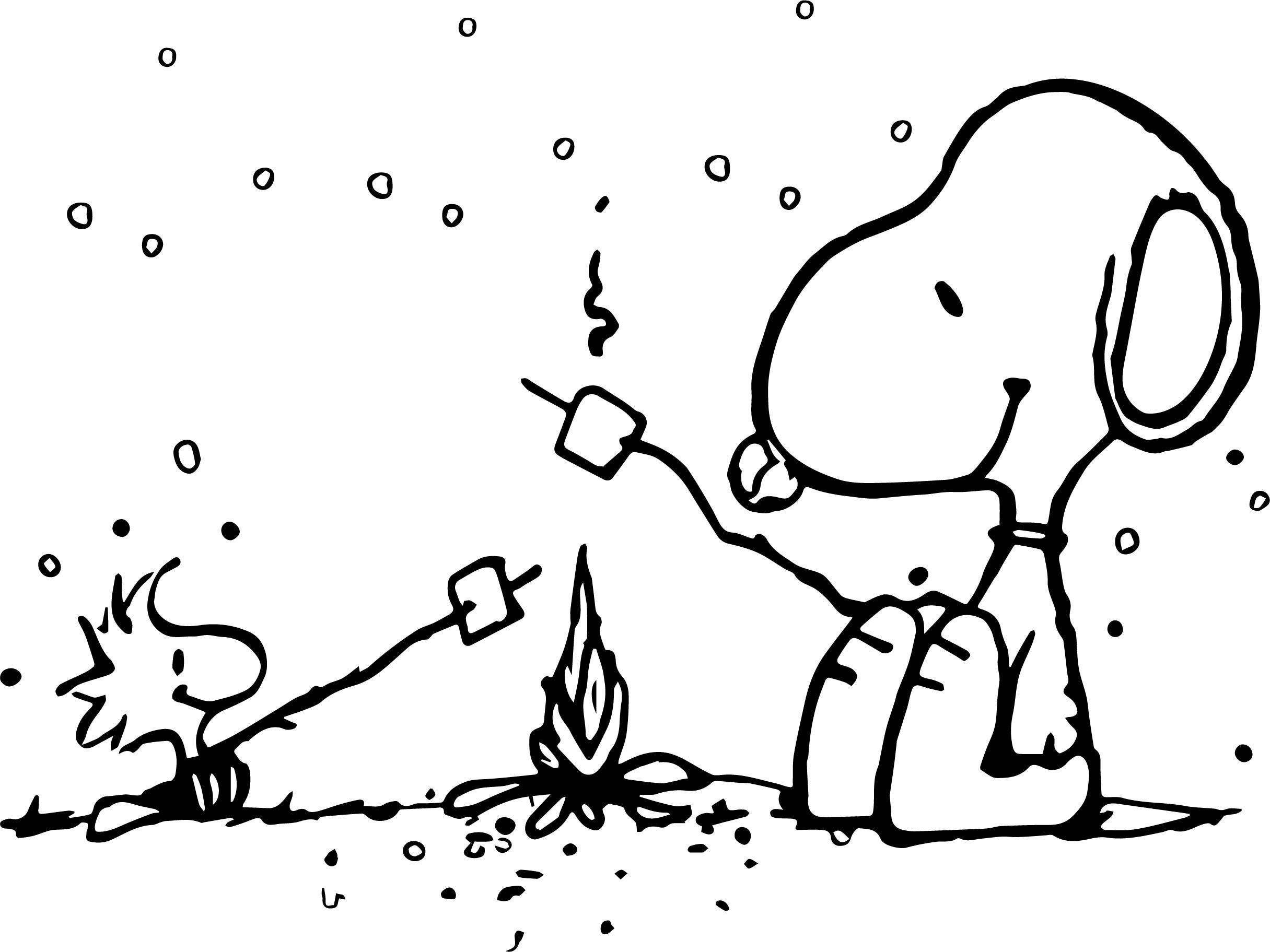 Snoopy and woodstock camping coloring page