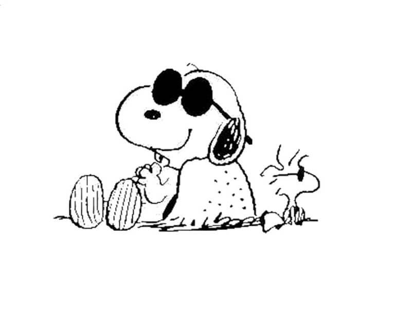 Snoopy and woodstock sunbathing coloring page