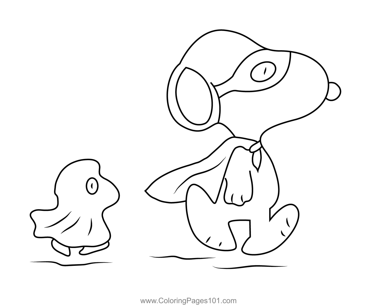 Snoopy and woodstock running coloring page for kids