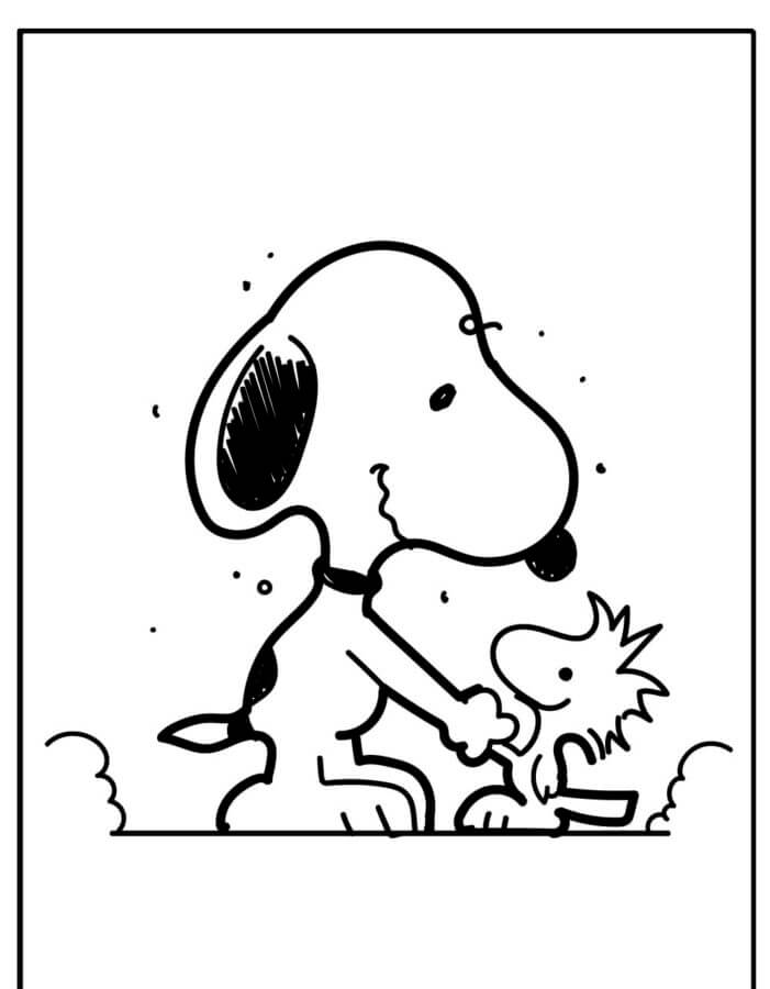 Snoopy and woodstock shake hands coloring page