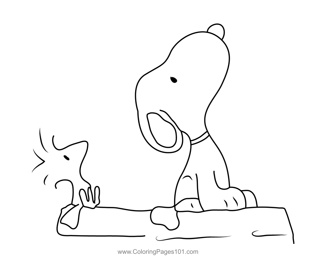 Snoopy and woodstock looking up coloring page for kids