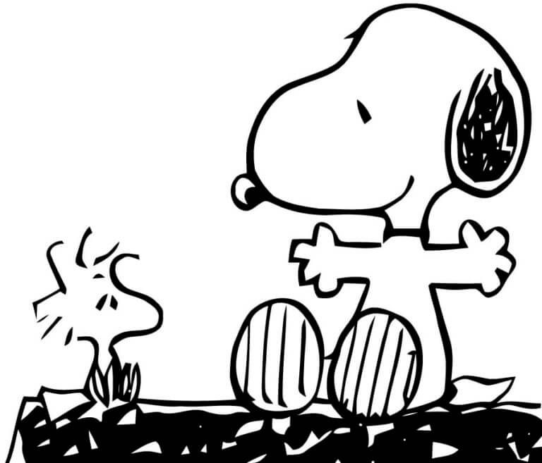 Funny snoopy and woodstock coloring page