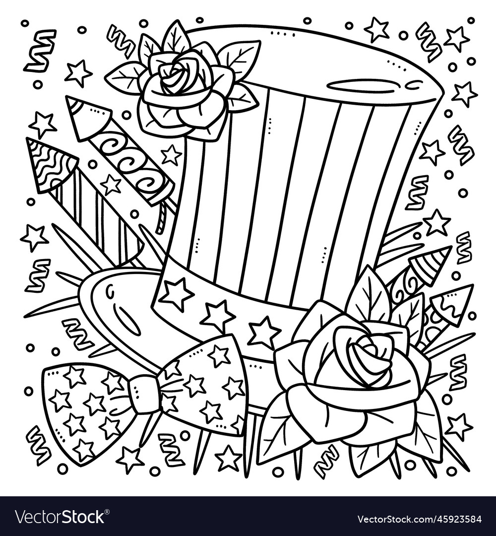 Th of july american top hat coloring page vector image