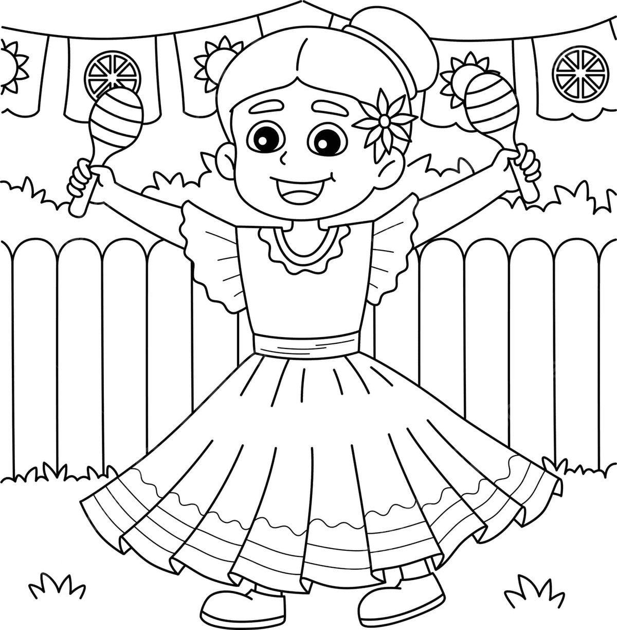 Coloring page of a mexican girl with maracas for cinco de mayo vector happy sombrero coloring page png and vector with transparent background for free download
