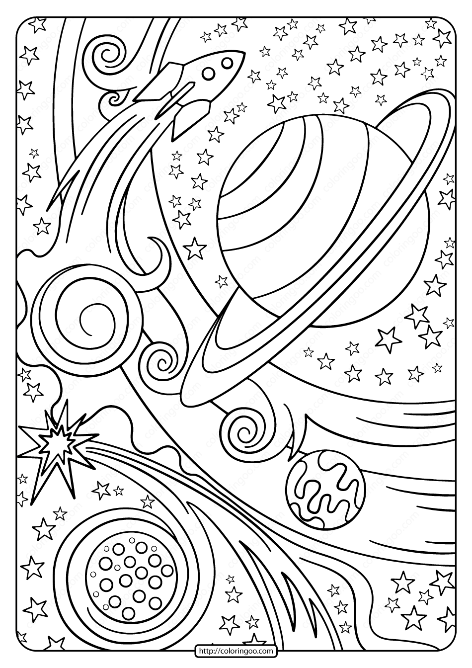 Free printable rocket and planets pdf coloring page space coloring pages star coloring pages planet coloring pages