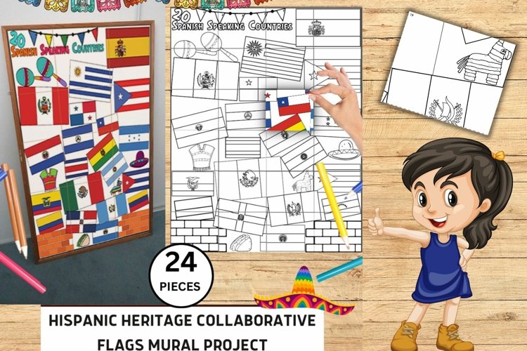 Hispanic heritage month collaborative flags mural project