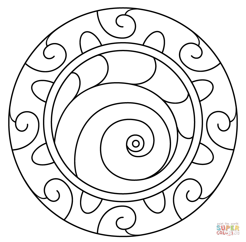 Mandala with spiral pattern coloring page free printable coloring pages