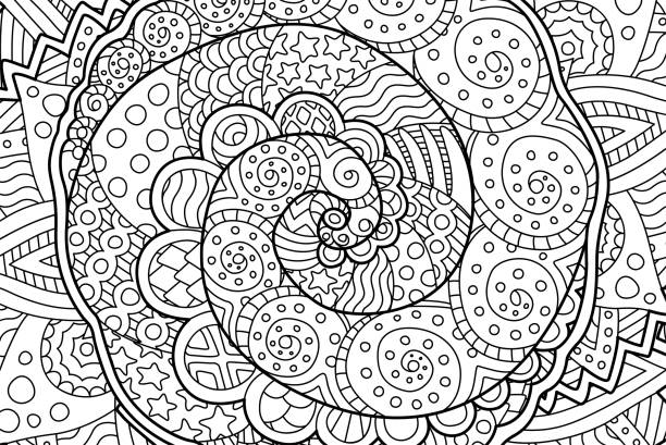 Coloring book page with abstract art with spiral stock illustration