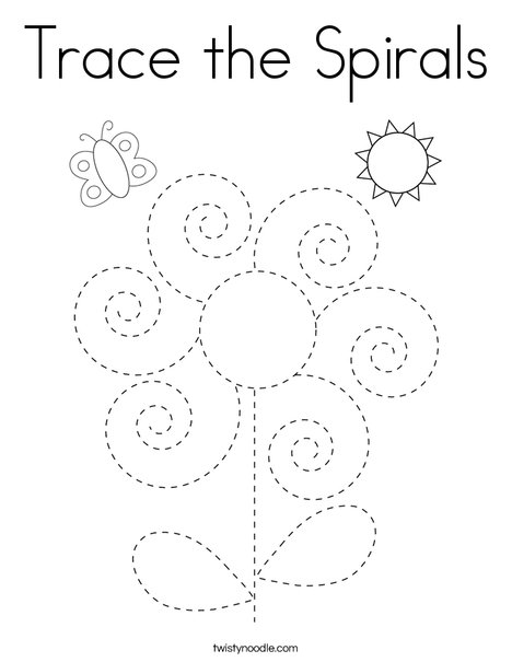 Trace the spirals coloring page