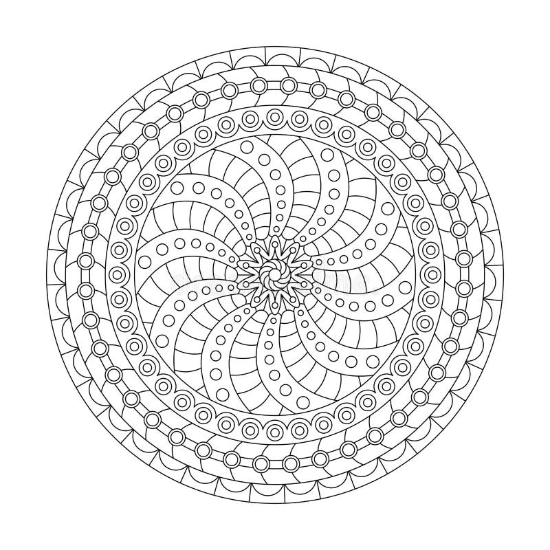 Coloring book with spiral mandala pattern black and white vector illustration stock vector