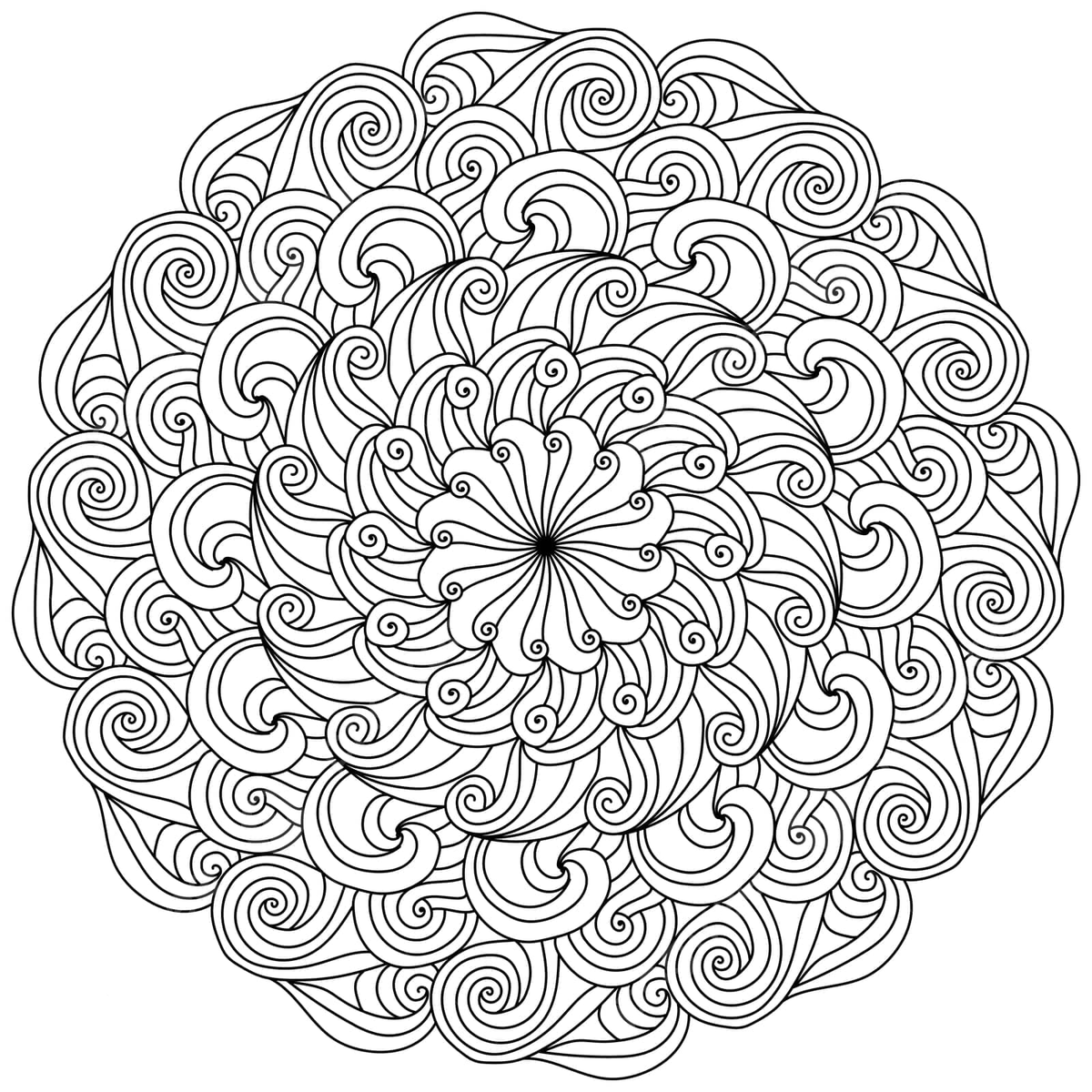 Symmetrical flower meditative mandala relaxing coloring page with spiral curls vector flower drawing man drawing ring drawing png and vector with transparent background for free download