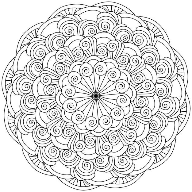 Premium vector mandala with many spiral curls and flowing lines zen coloring book page vector illustration