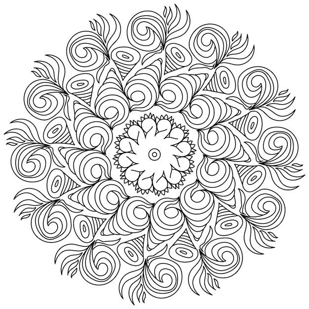 Premium vector contour zen mandala with fantasy patterns in the form of spiral seashells antistress coloring page