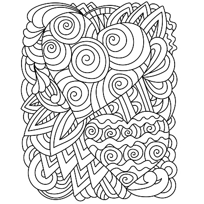 Ornate coloring page with hearts and spiral curls anti stress coloring for valentines day stock illustration