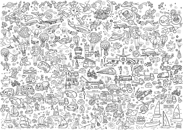 Line art illustration printable coloring pages for children poster transport spiral notebook by olha zolotnyk