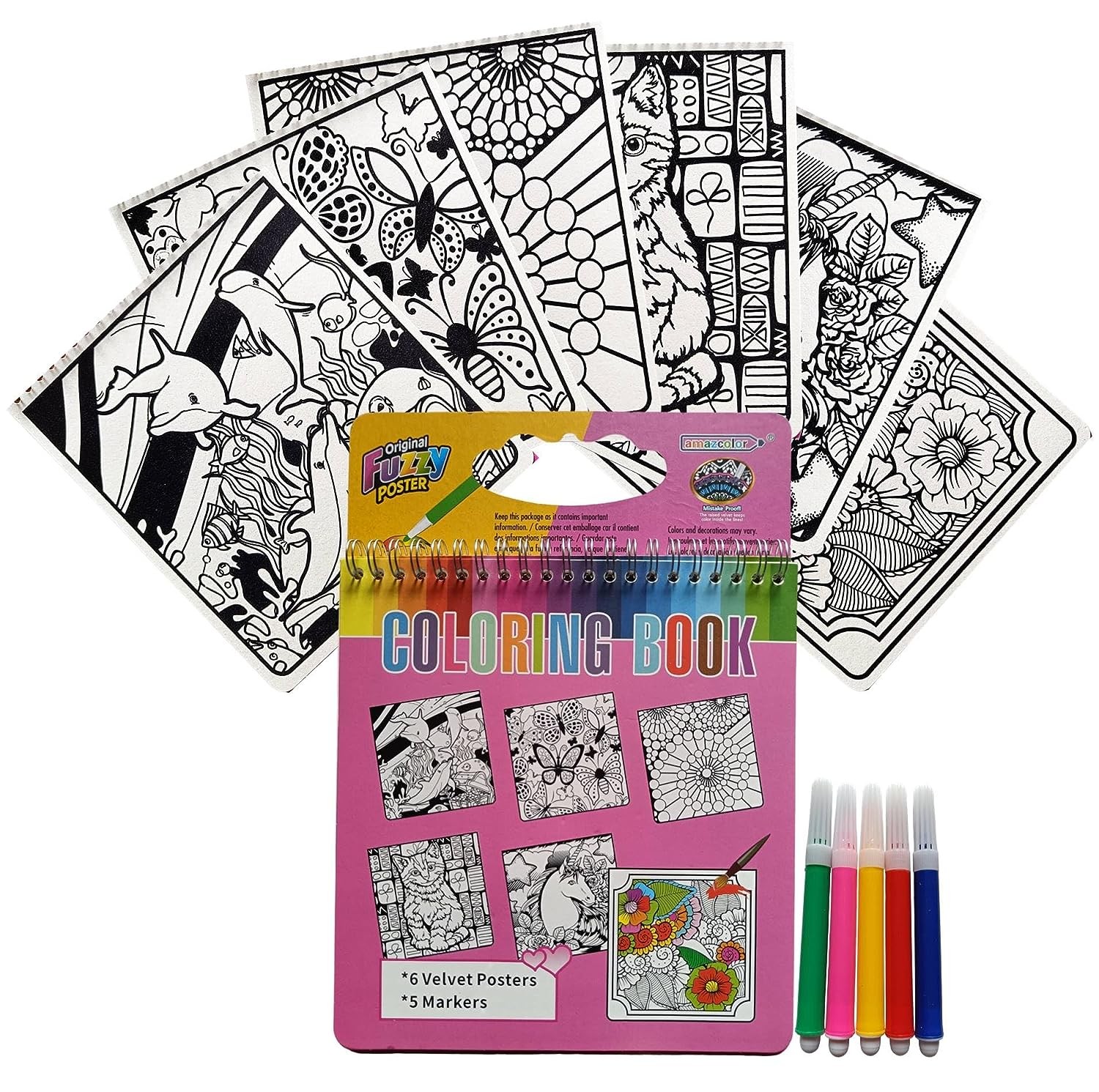Colouring book with pink spiral bind