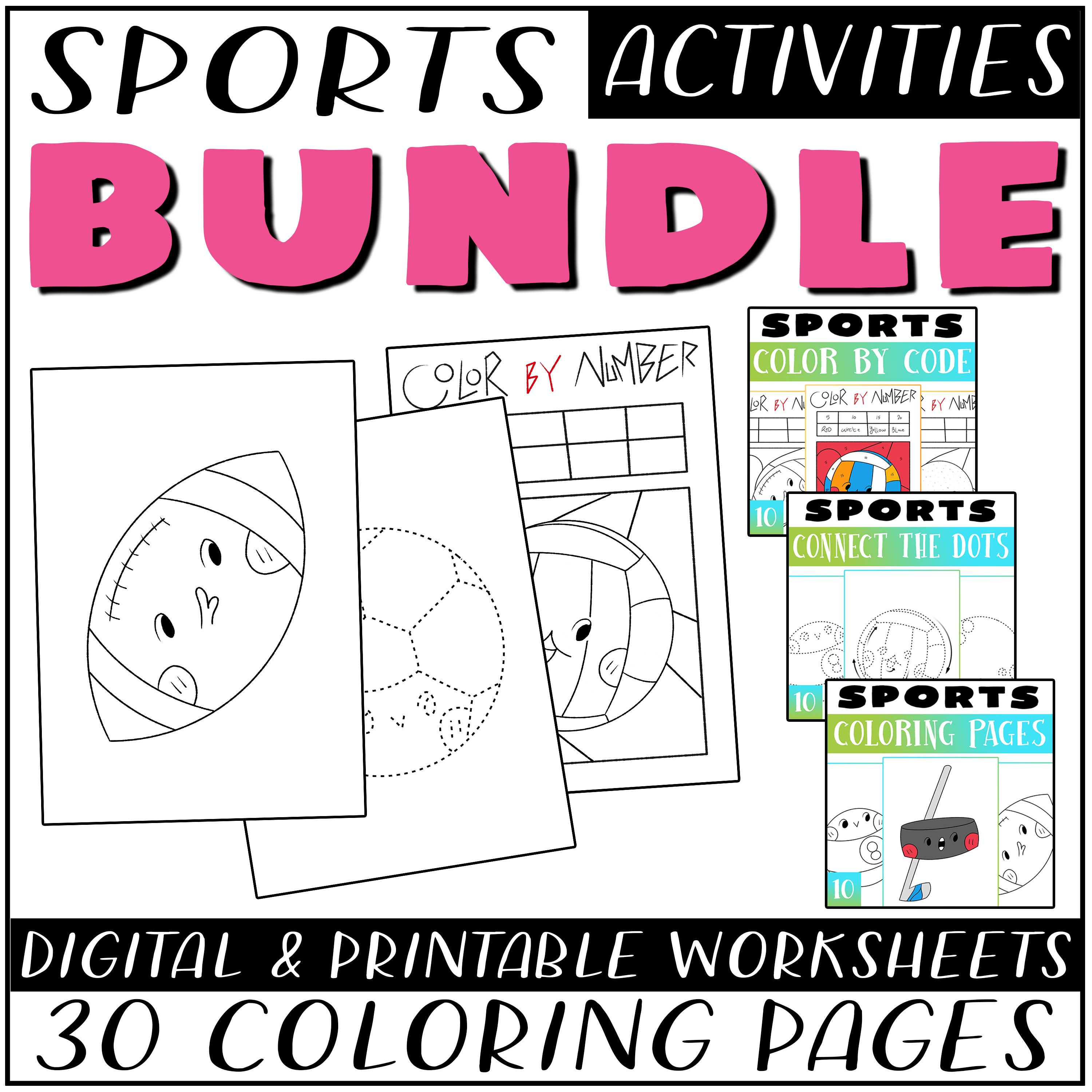 Sports activity bundle sports coloring pages sport color by number dot to dot made by teachers