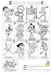 Sports pictionary colouring worksheet
