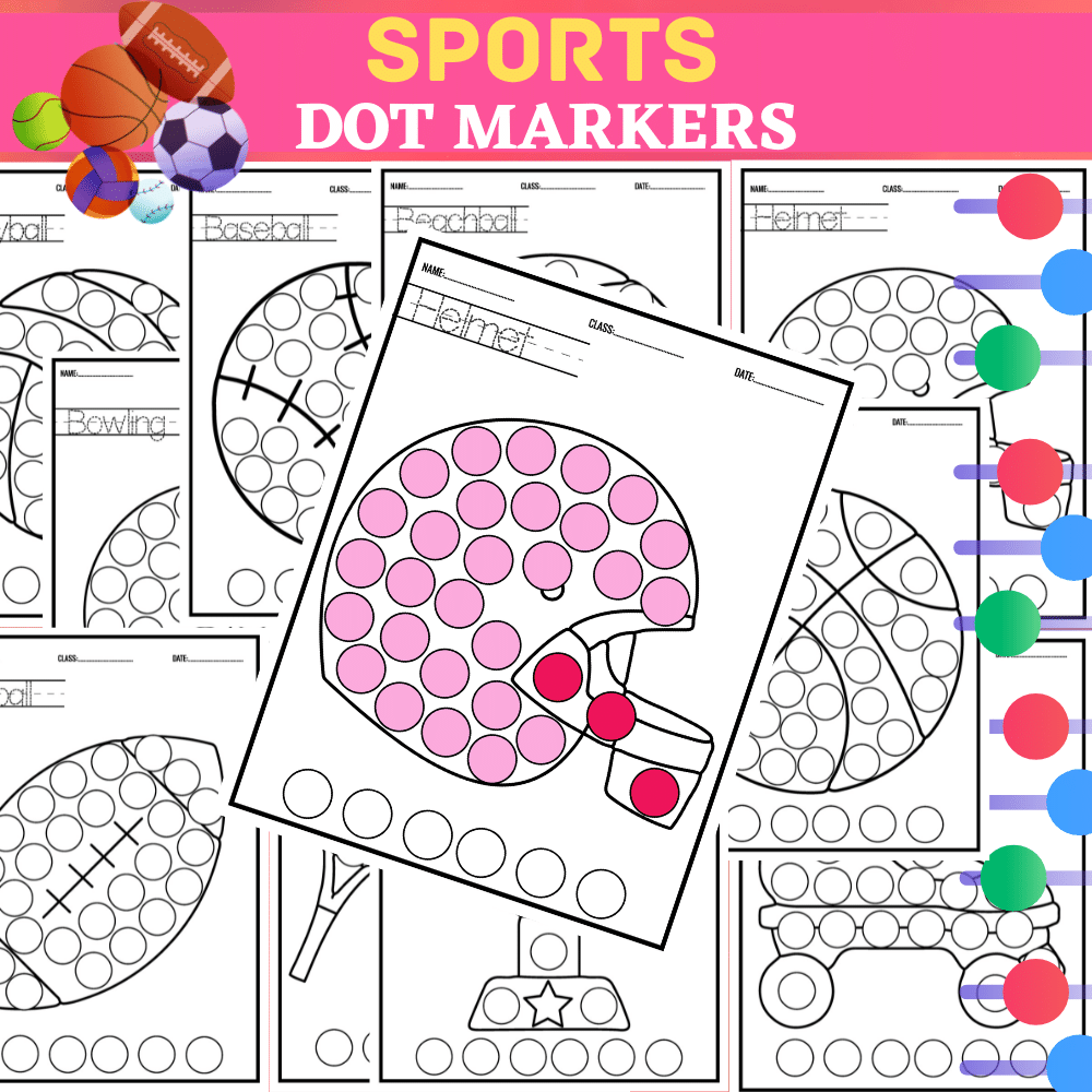 Sport coloring pages dot markers