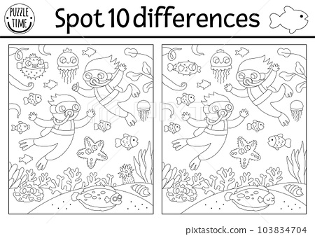 Find differences game for children black and