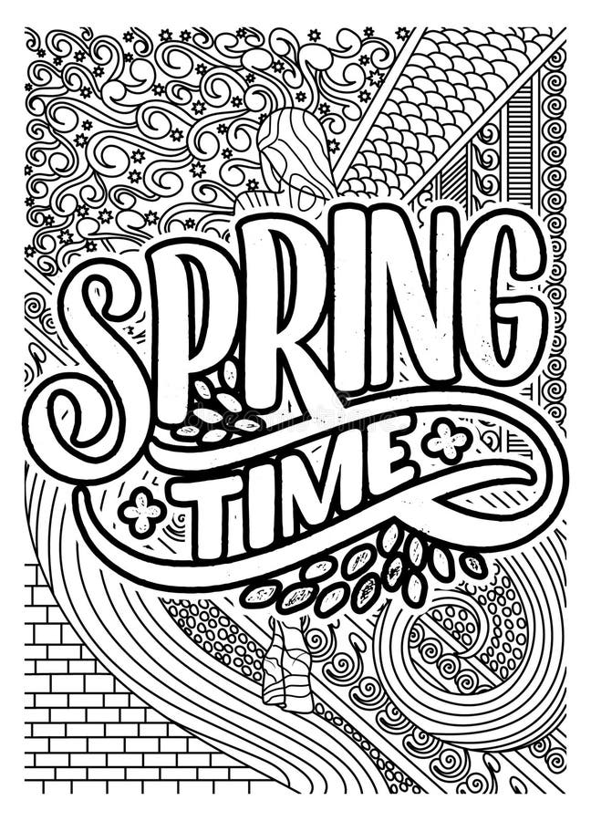 Spring inspirational quote coloring pages for adults spring motivational quotes coloring page stock illustration