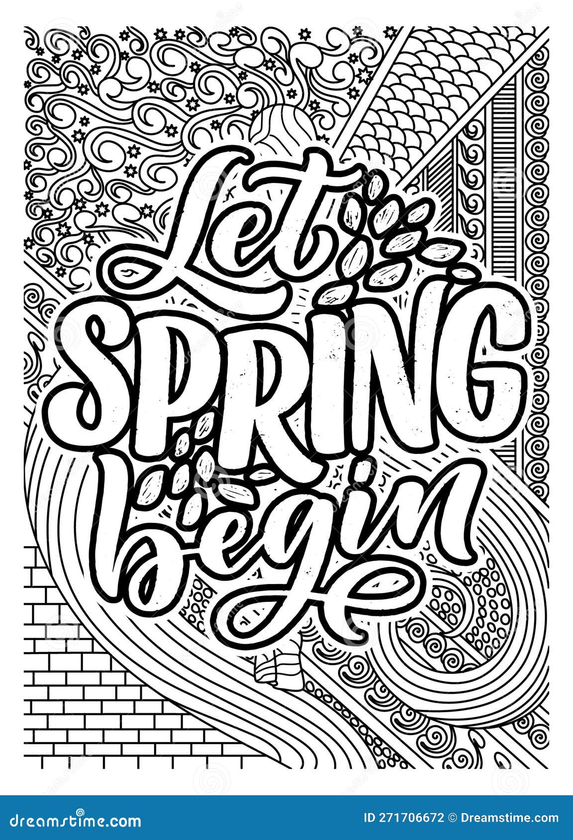 Spring inspirational quote coloring pages for adults spring motivational quotes coloring page stock illustration