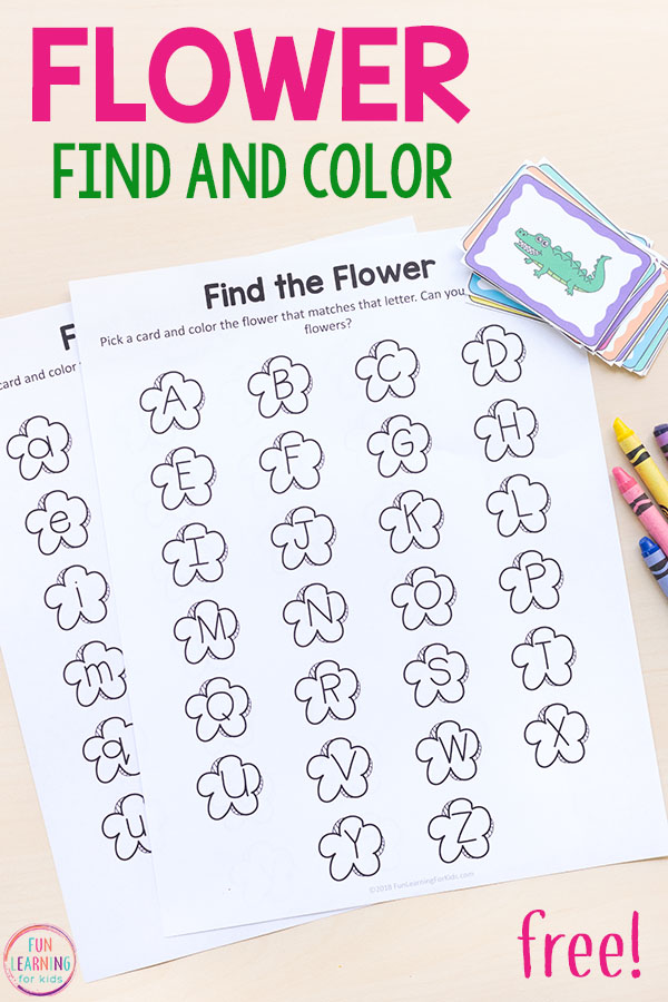 Flower find and color the letters free printable