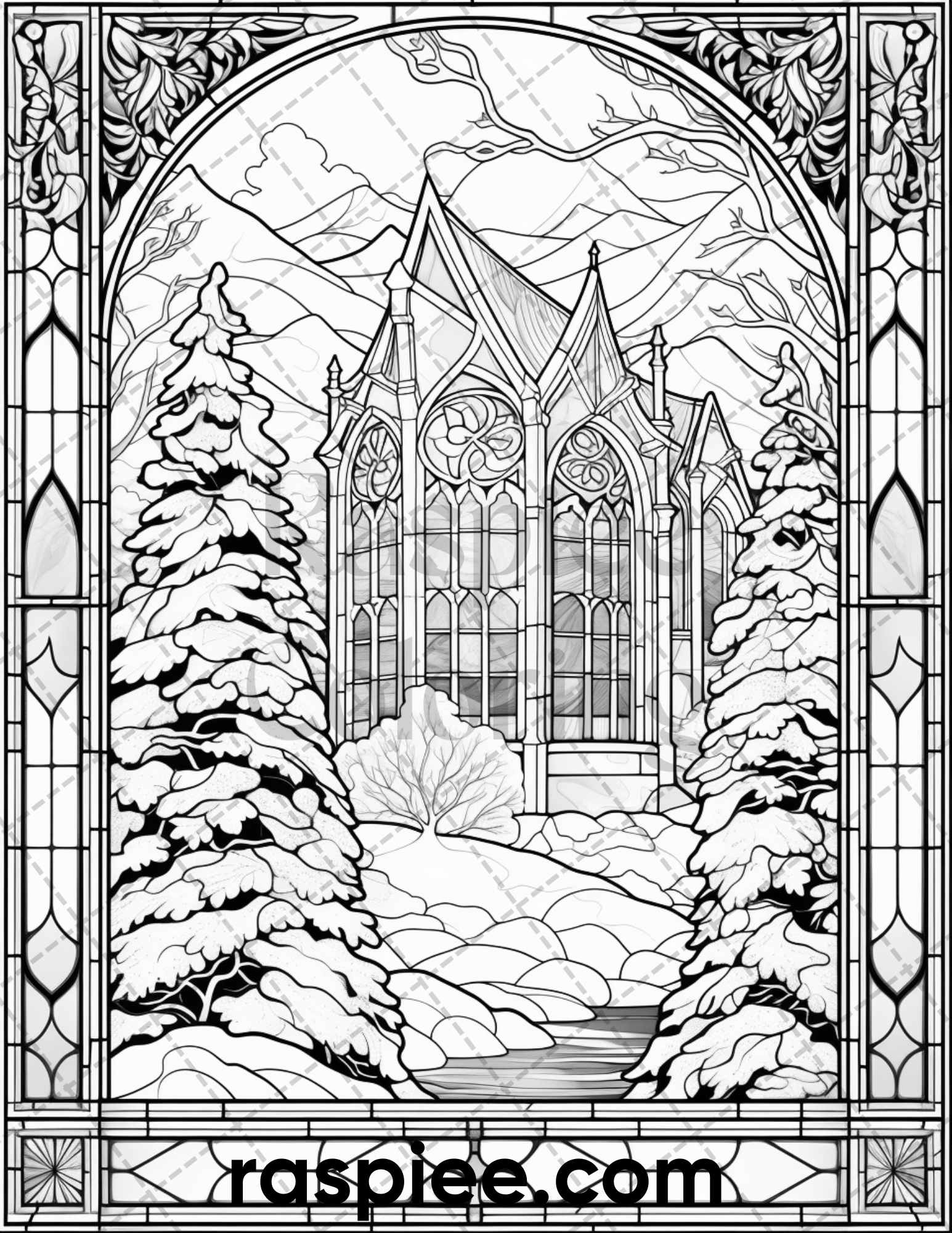Christmas stained glass grayscale coloring pages for adults printa â coloring