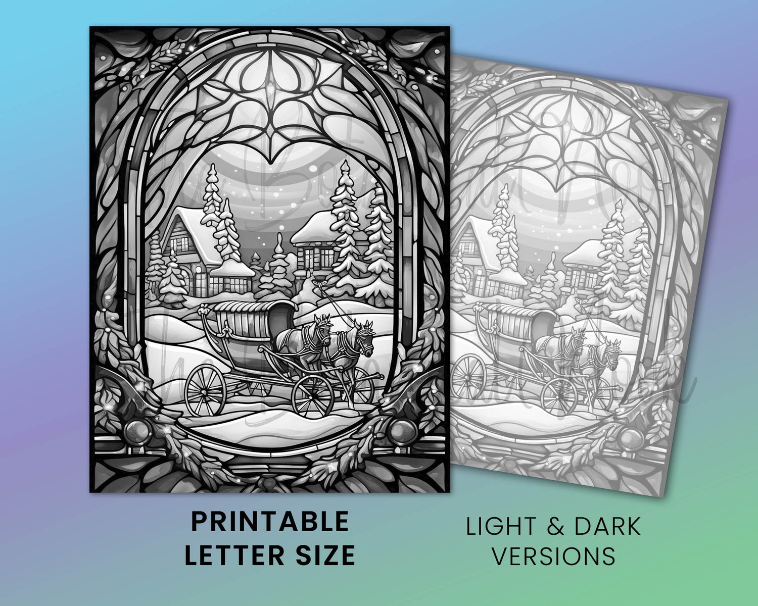 Christmas stained glass collection coloring page adults kids