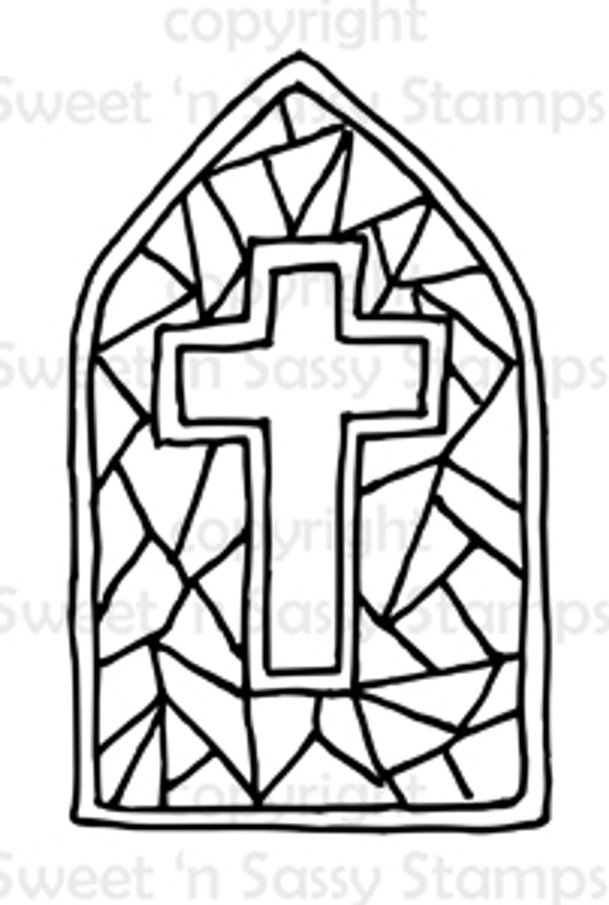 Stained glass cross digital stamp