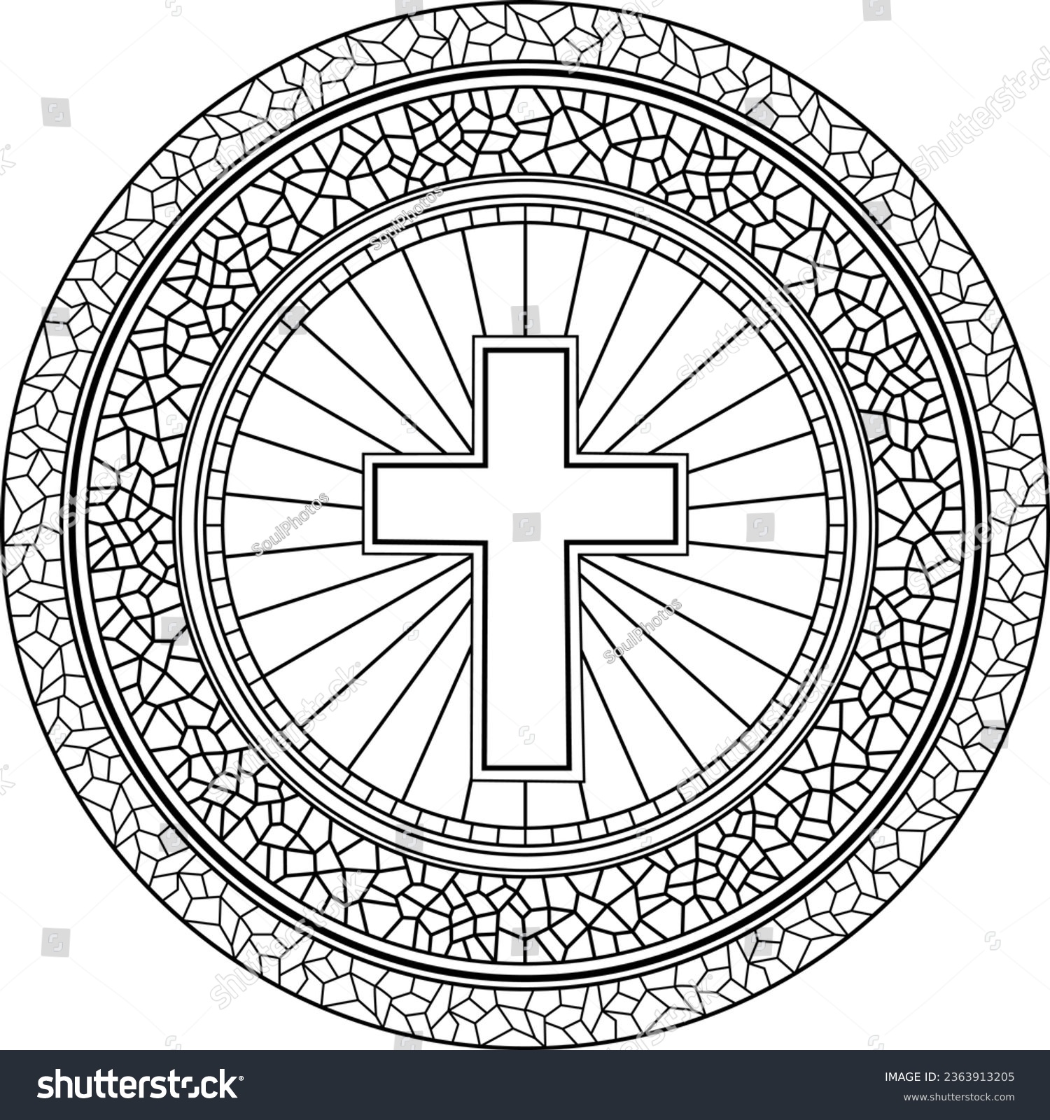 Religious stained glass mandala cross printable stock vector royalty free