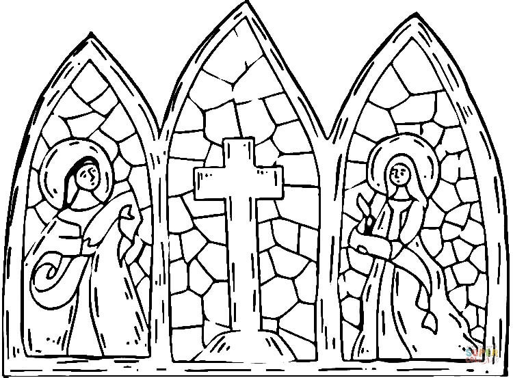 Stained glass cross coloring page free printable coloring pages