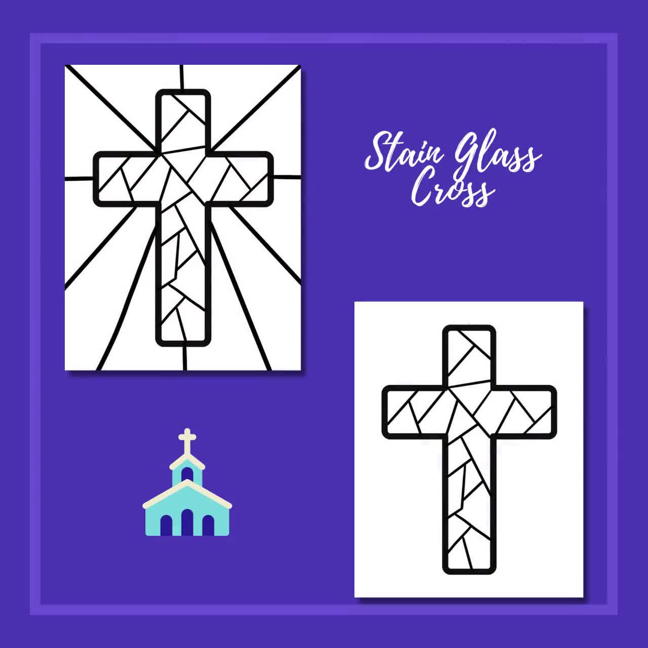 Stain glass cross coloring printable lent easter christian catholic sunday school homeschool set of printables download now