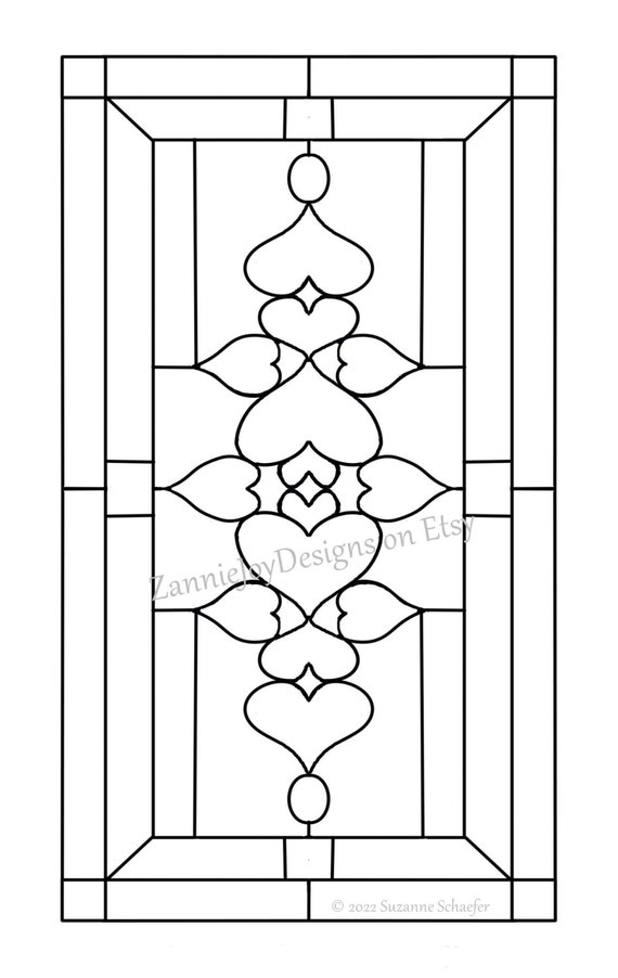 Stained glass hearts pattern instant download oblong heart print printable pattern heart design coloring page