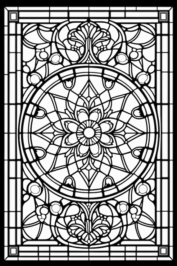 Stained glass window geometric printable adult coloring page coloring book pages for adults coloring pictures for kids