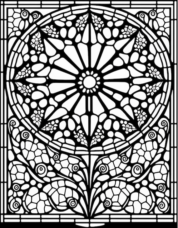 Stained glass window printable adult coloring page mandala coloring sheet advanced coloring difficult coloring page hard coloring