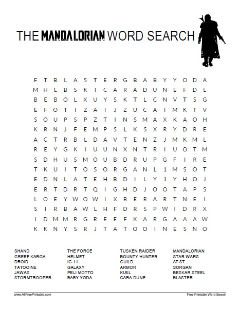 The mandalorian word search â free printable