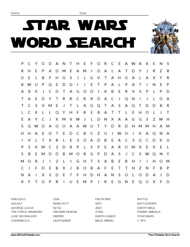 Star wars word search â free printable