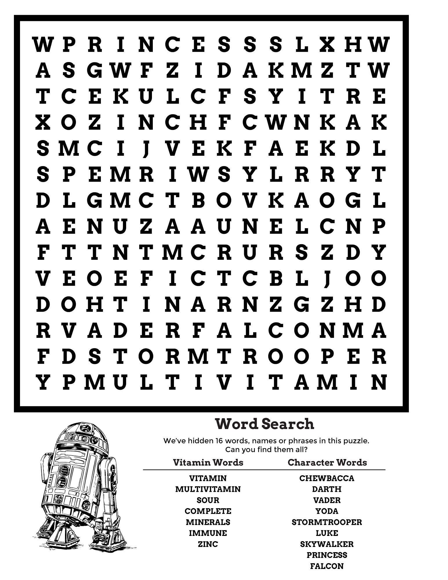 Star wars word search puzzle activity shelter