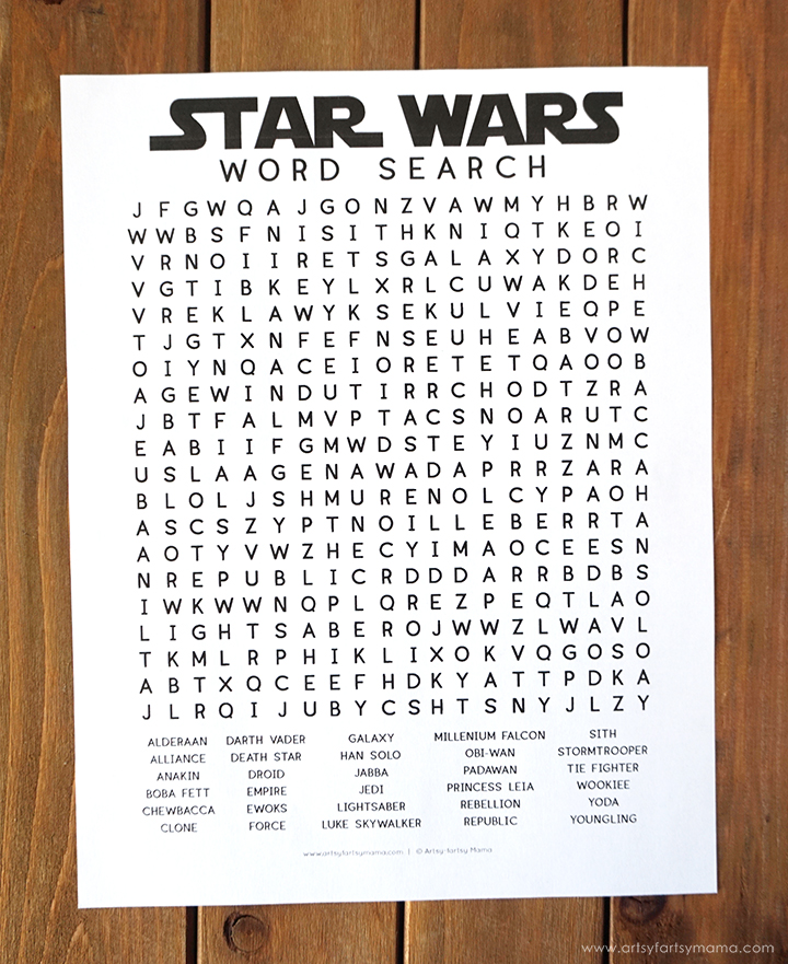 Free printable star wars word search artsy