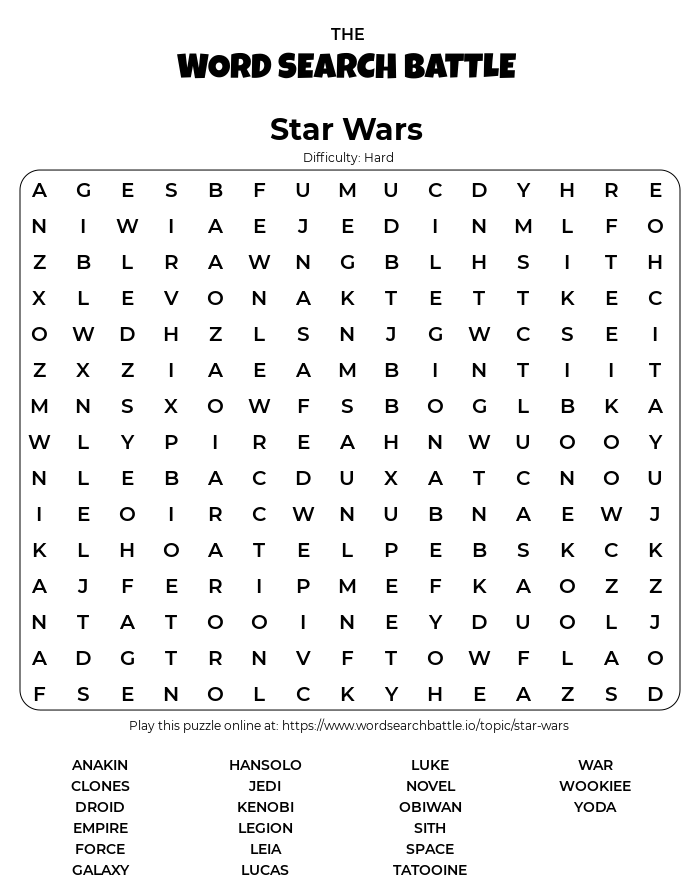 Printable star wars word search