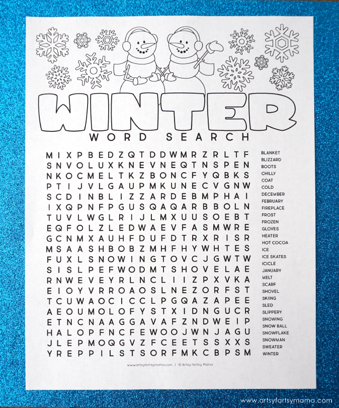 Free printable winter word search coloring page artsy