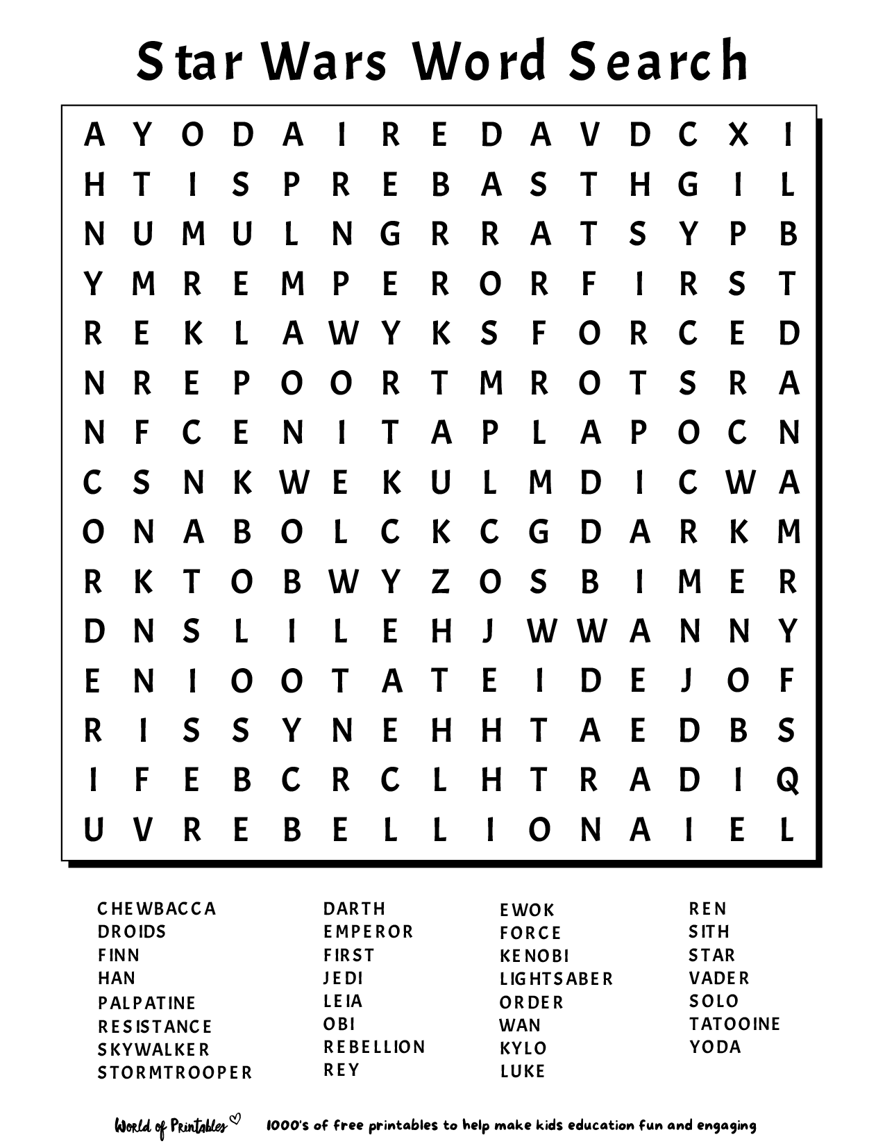 Printable word search world of printables