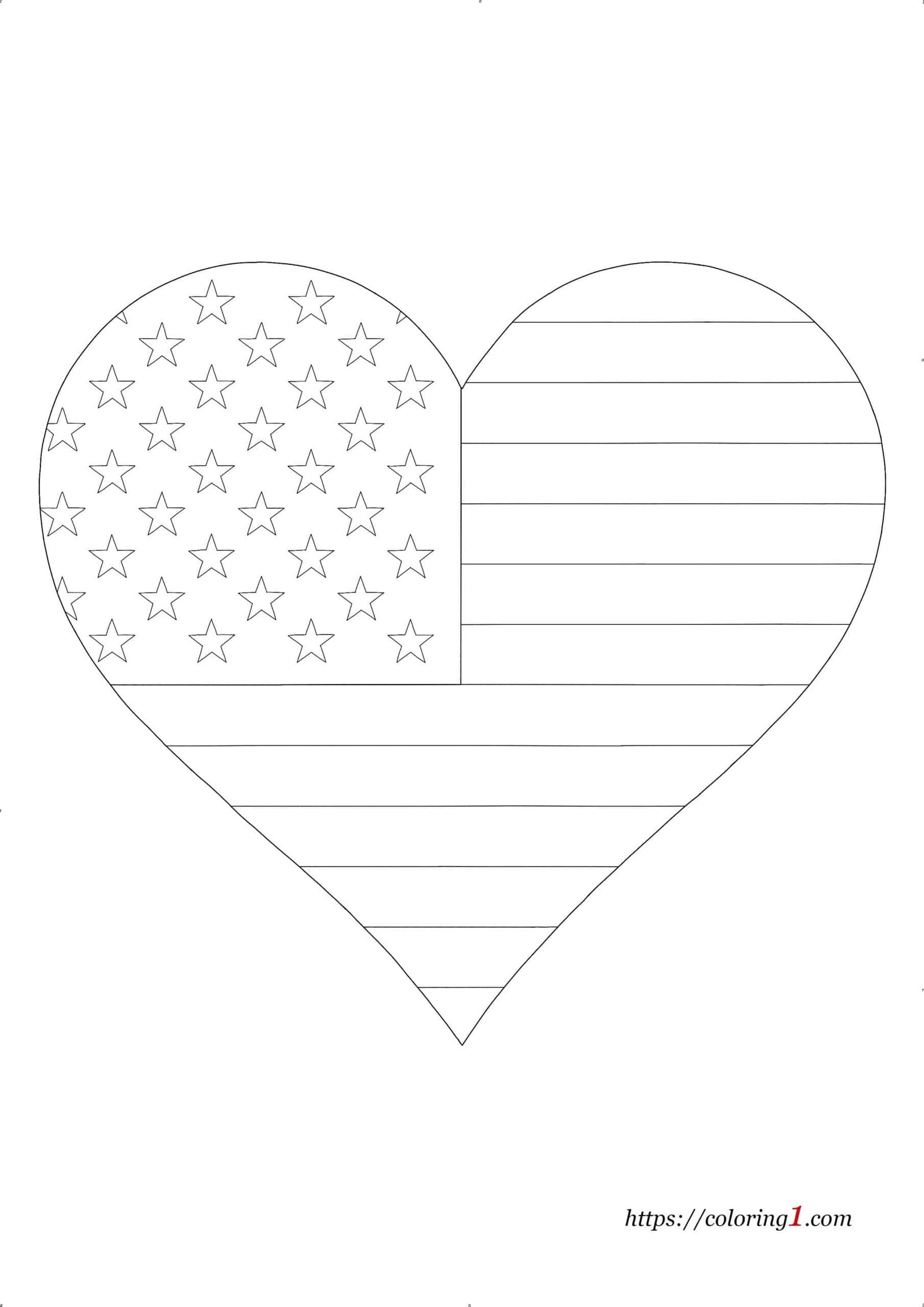 Heart and stars usa flag coloring pages